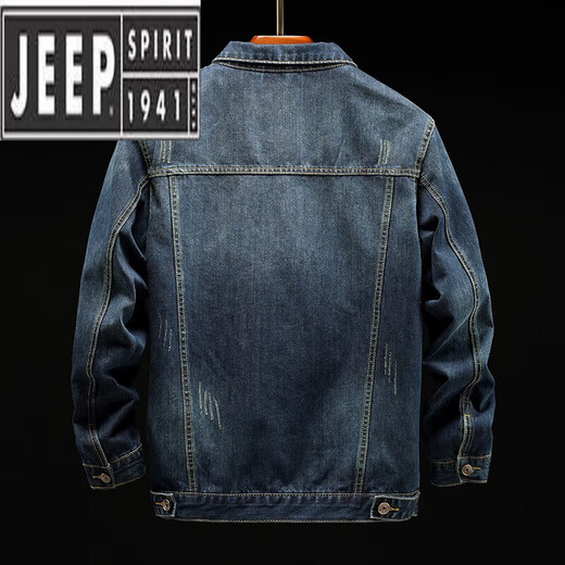 JEEP SPIRIT春秋牛仔外套男宽松大码加肥加大码牛仔上衣春季胖子休闲夹克 9918深蓝色 M