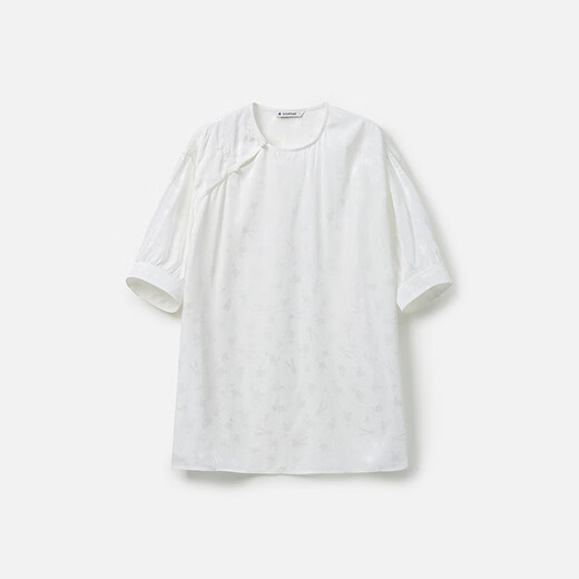 BO [neuer chinesischer Stil] Bobing Button Round Hals kurzärmeliges Hemd für Fraueneinkaufszentrum Gleicher lose Temperament Top BDR2HD1396 1W40 Weiß M.