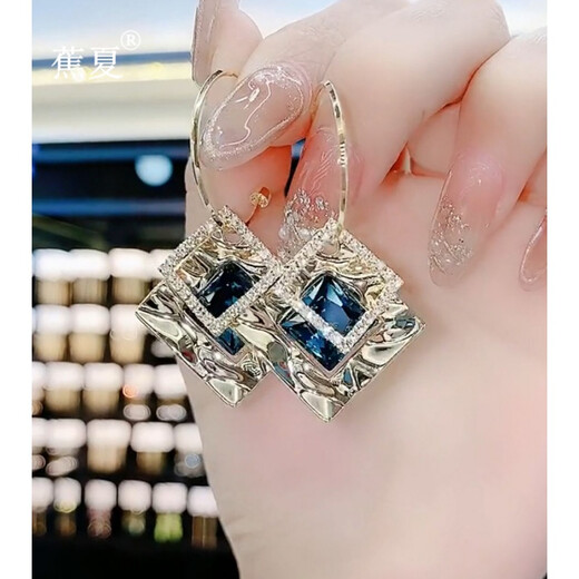 Jiao Xia Sifang Lai Cai Earrings for Women Korean New Fashion Light Luxury Birthday Gift High-end Fashion Earrings Blue Earrings