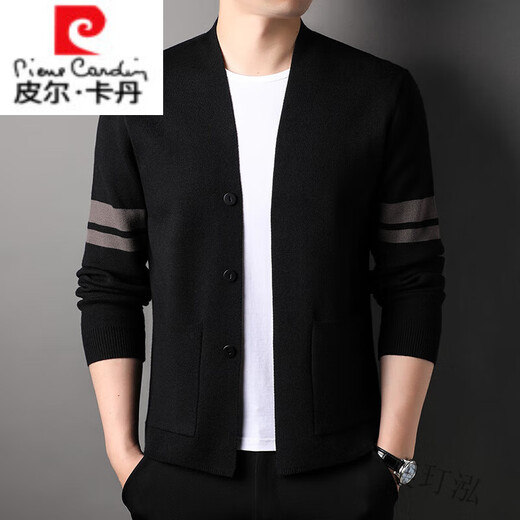 
Pier Cardin 2022 new autumn thin knitted cardigan jacket men's slim sweater sweater base shirt men's top 2207 black 165/M/48