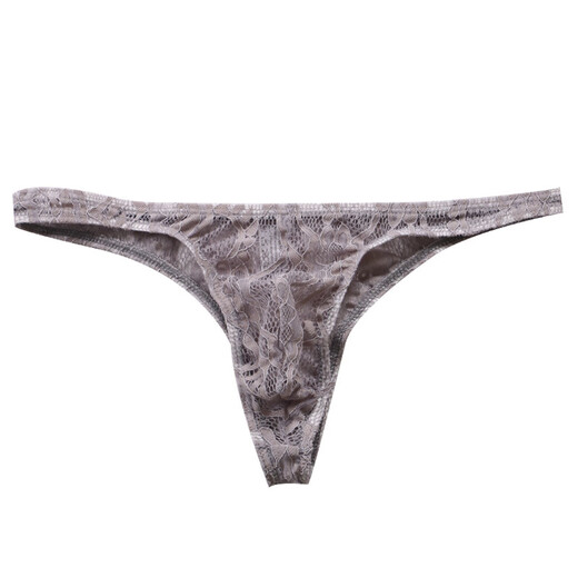 Adult beauty private delivery thong men's low-waisted sexy transparent lace underwear buttocks revealing pants U convex bag blue XXL