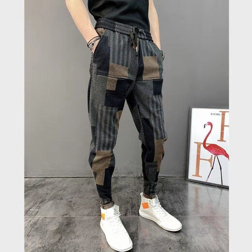楠语秋（NANYUQIU）2021新款男秋冬加厚小脚休闲裤弹力潮流哈伦裤网红束脚裤 757-休闲裤 31