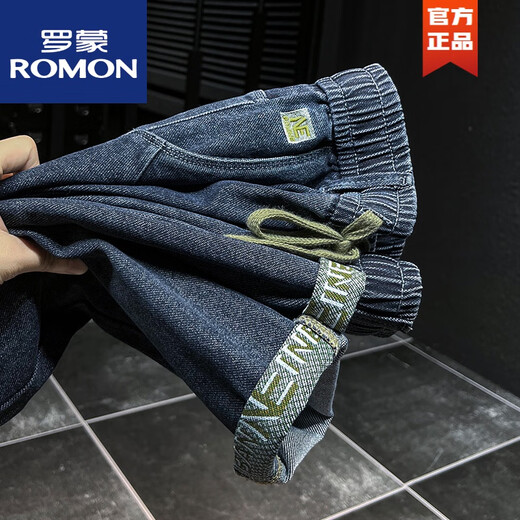罗蒙（ROMON）春季松紧腰带长牛仔裤男2025新款宽松弹力小脚抽绳百搭休闲哈伦裤 DSBK-2303蓝色 36