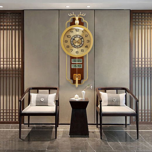 
Zhizhen new Chinese wall clock brass watch home decoration high-end living room home decoration clock wall quartz clock imitation copper model 62.19 double perpetual calendar-brand movement