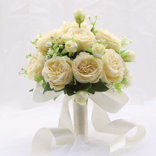 仁善祥手捧花结婚领证手捧花结婚仿真花求婚婚纱摄影拍照道具手捧花 香槟/白色（约10朵）+礼品袋 1束