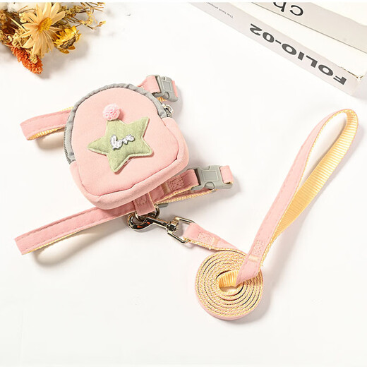 Cat and dog rope traction rope for small and medium-sized dogs, explosion-proof dog leash, anti-breakaway harness, Teddy cat rope, watermelon red, S size, recommended weight 3-6 Jin Jin equals 0.5 kg