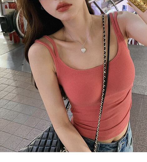 Jincheng double shoulder strap camisole women's new summer Korean style slimming versatile underwear with breast pads beautiful back top trendy milk white AL78 one size fits all (80-125Jin Jin is equal to 0.5 kg)