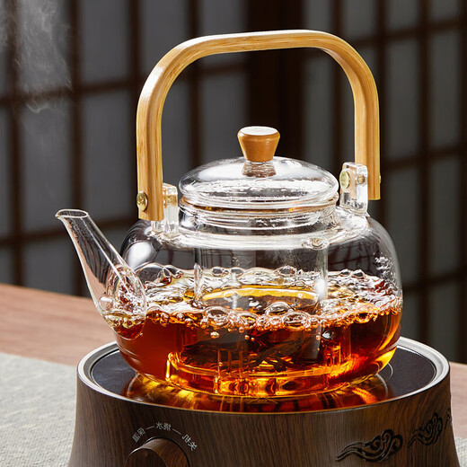 Wanjiaquan high borosilicate glass teapot tea set large capacity filtered teapot electric ceramic stove around the stove for tea making outdoor kettle bamboo wooden beam kettle 1000ML teapot