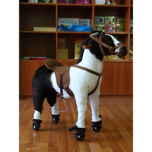 Pony -Puppe, die simuliert sein kann, tierisch rockig Pferdplüschspielzeug großer Zhuge Reitfitness Horse Schieberpferdbraun und weißes Pony mit Rädern Länge 82 cm * Höhe 68 cm können 180 Jin standhalten [Jin gleich 0,5 kg] Gewicht Gewicht