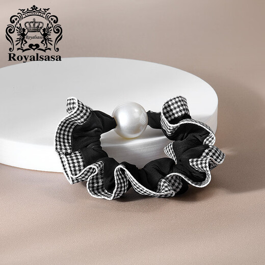 Royal sasa Royal salsa retro plaid lace imitation pearl small intestine hair ring temperament ponytail head rope ball hair rope leather case