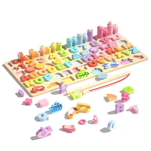 Toys pour enfants en bois de jeu en bois 1 à 3 ans 6 blocs de construction numériques Montessori Early Education Graphics Association Board Boy and Girl Baby Gift Six-en-One Pailing Board