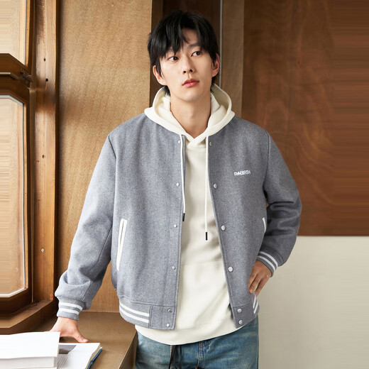 gxg.jeans男装 2024年冬季新款灰色绵羊毛棒球服毛呢夹克外套男 灰色 XL 180