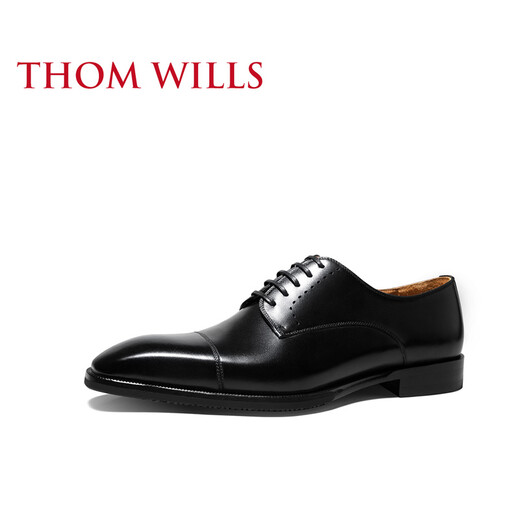 THOM WILLS男鞋黑色皮鞋男正装商务手工真皮透气英伦德比鞋男夏季 黑色D1291 41 /7.5码
