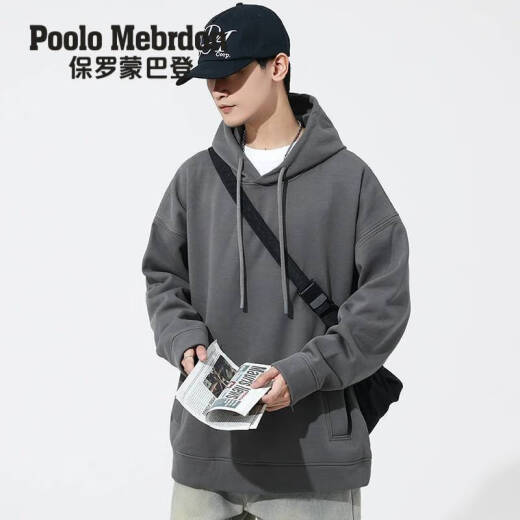 Paul Mountbatten men's hooded sweatshirt casual sports versatile solid color bottoming pullover hoodie top clothes men's dark gray M