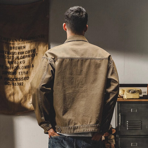 Jeanswest 365g heavyweight retro American work jacket men's spring trendy brand loose tough guy hunting casual jacket men's autumn and winter Khaki XL suitable for 140-160Jin Jin equals 0.5 kg