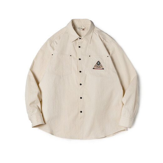 Madden workwear American retro long-sleeved shirt men's Indian totem patchwork pocket stacked cotton shirt autumn off-white L