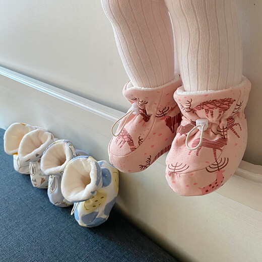 兔兔大文新生婴儿鞋子0-1岁秋冬季软底脚套男女宝宝学步鞋加厚3-6-12个月 小熊羊羔绒内长12CM，建议0-12月
