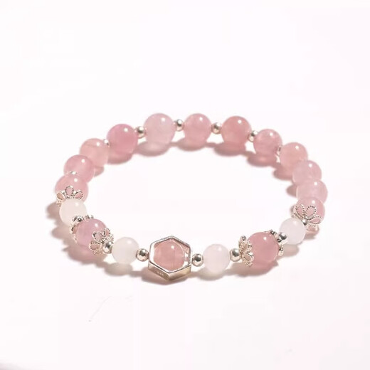 BOSFRU high-end pink quartz crystal bracelet for girls, Hetian jade small fresh, simple, sweet and cute style, gift-giving thin chain customization, suitable for clean hands with a circumference of 14cm