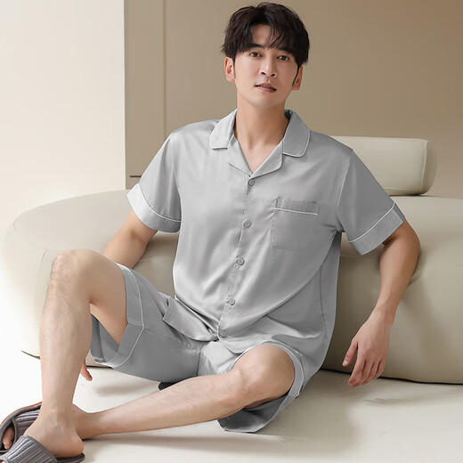 莫代尔高品质情侣睡衣男女夏季冰丝凉感新款短袖短裤家居服男女士薄款 女09M16802 M