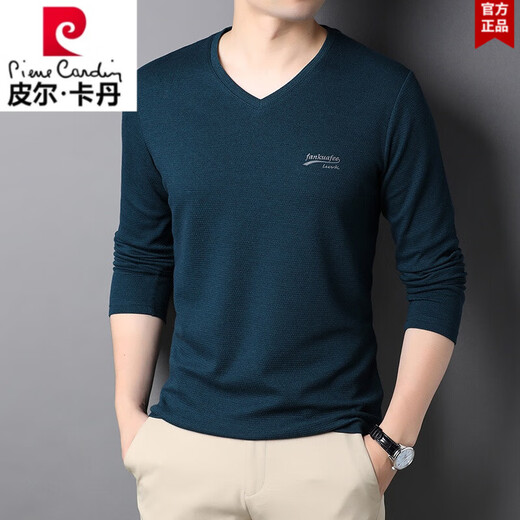 
Pierre cardin spring and autumn V-neck men's pure cotton long-sleeved T-shirt chicken heart collar solid color versatile autumn men's top base shirt R9863 leather powder [long sleeve] L 170120-130Jin [Jin equals 0.5 kg]