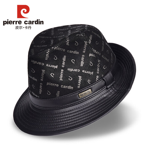 Pierre Cardin Genuine Leather Hat Men's Middle-aged and Elderly Casual Retro Jazz Hat Outdoor Versatile Gentleman Hat Sheepskin Black Medium XL (57-58cm)