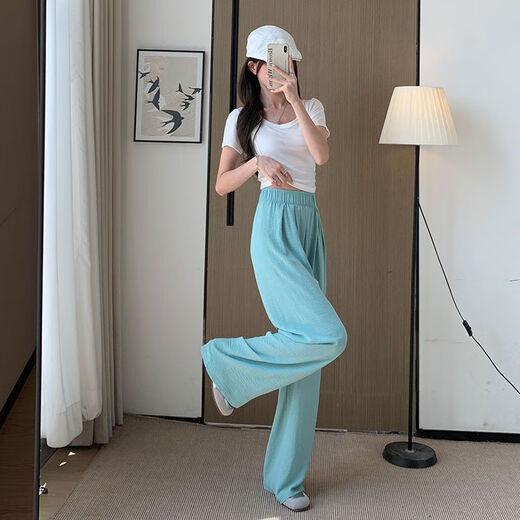 VEOX裤子夏季女杏色冰丝阔腿裤女2025新款薄款高腰垂感休闲裤女 气质黑【款15916cm】 常规 L 【101115斤】