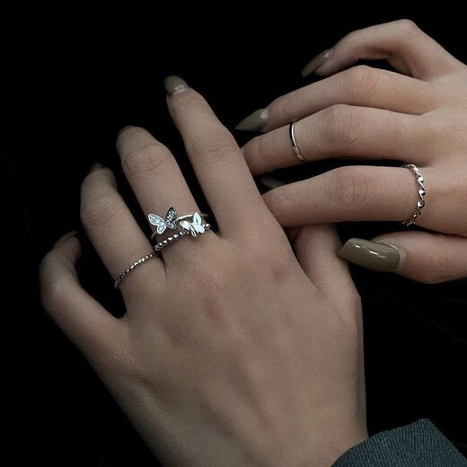 Shantou Lincun tail ring jewelry gift ring set female niche design high-end index finger ring simple cold style ring student butterfly ring four-piece set