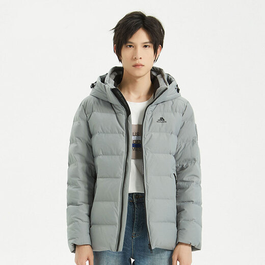 
Jeao down jacket men's short thick style casual business simple outdoor autumn and winter warm 90 duck down men's detachable hat 6296# Paris light gray M (170)