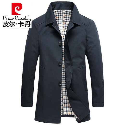 Pierre Cardin high-end windbreaker men's mid-length pure cotton 2026 new slim business casual spring and autumn official leadership jacket black XL 180