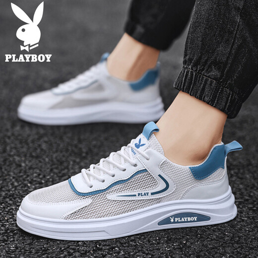 Playboy (playboy) Chaussures décontractées Chaussures masculines 2025 Chaussures d'été Chaussures de panneau de maille pour hommes Boulanges de sport blanc respirant Bailan 42