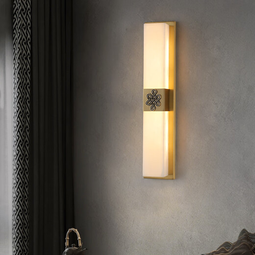 Qianzhang Lamp New Chinese Style Full Copper Marble Wall Lamp Background Wall Lamp Villa Bedside Bedroom Chinese Style Living Room Villa Hall Premium Black Rubbed Gold Height 47CM* Width 12CM Chinese Knot B