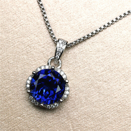 Tris Shuangyingxi Korean version necklace pendant Tanzanite sapphire pendant women's silver jewelry Japanese and Korean colored gemstones round free rose gold 10mm (with chain)