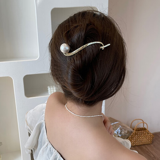 Bary Riff einfache Perlenhaarclip zurück-Kopf-Clip-Kopfschmuck Frog Knopf Frauen Sommerhaarclip Ein-Line-Clip mit Temperament golden