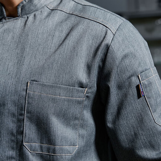 Saint Damme catering chef work clothes men's high-end hotel baking Western restaurant kitchen high-end solid color chef clothes summer long-sleeved short-sleeved suit custom-made women's light gray single top 4XL