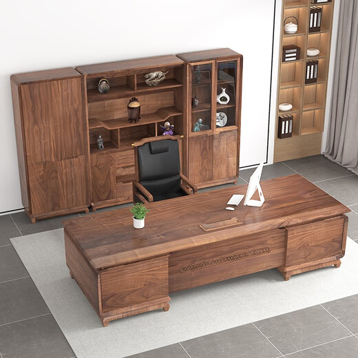 TONGTA new Chinese style solid wood boss desk desk cabinet combination executive desk chairman and president high-end office furniture 1.8m boss table + boss chair