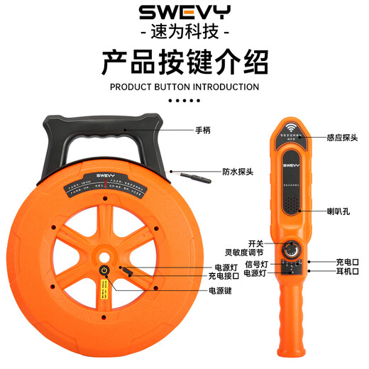 速为SW-820管道测堵仪充电式墙体PVC金属管电工线管排堵塞探测仪器 SW-830【测30米+送布包】