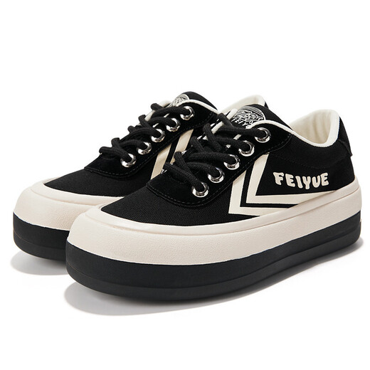 飞跃 Feiyue 面包帆布鞋女春秋潮流街拍休闲百搭板鞋FXY343N 黑色 36