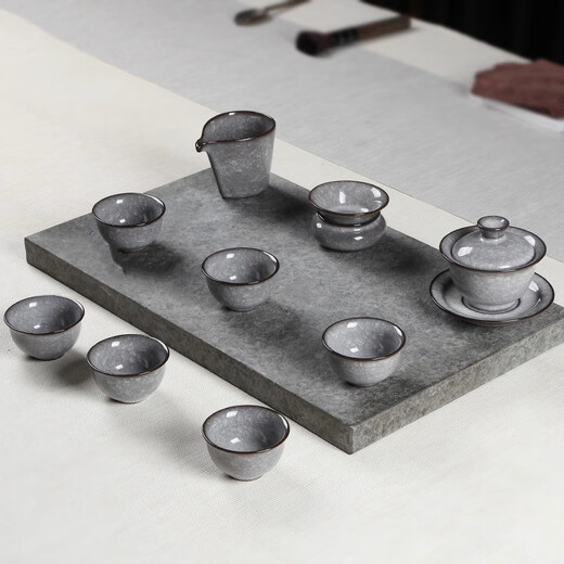 Langting Yafang Longquan Celadon Ge Kiln Iron Tire Handmade Ice Cracked Tea Set Living Room Household Ceramic Kung Fu Teapot Cover Bowl Gift Ice Cracked Teapot Tea Set (Gift Box + Certificate)