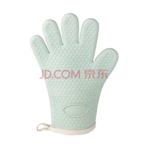 Jige anti-scalding gloves silicone high temperature resistant oven microwave oven special baking thickened insulation household chef steam oil-proof five-layer thickened silicone mint green two pack