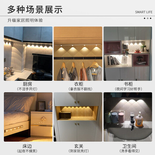 智特（ZT）人体感应灯带智能酒柜一灯三色玄关进门感应灯无线LED充电猫眼灯 100CM【常亮+人体感应+调光色】