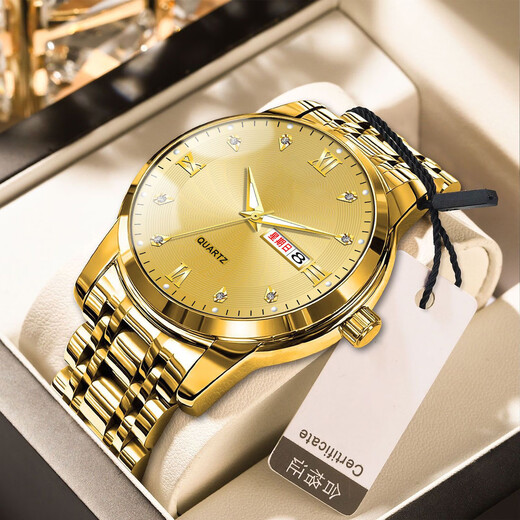 MOVIMIENTO AUTOMÁTICO QUARZ MENSURA Men's Gold Doble Calendario Doble Calendario Luminoso Moda de cuarzo de alta gama Moda 838 Ajuste de batería de caja dorada completa