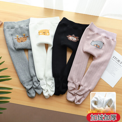 Feather duck baby plus velvet thickened big butt PP pantyhose winter baby children 1-2 years old 3 cartoon warm leggings gray 1 piece one size m/80-90cm