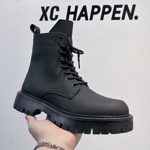 Jingmai Cowide Martin Boots Herren High Top Lederschuhe Herrenstiefel Mittelstiefel Frühling und Herbst Hochverstärkt atmungsaktive schwarze Lokomotive-Stiefel Schwarze High-Top-Matte [Frühling und Sommer] Größe 40 (= Sportschuhe 41)