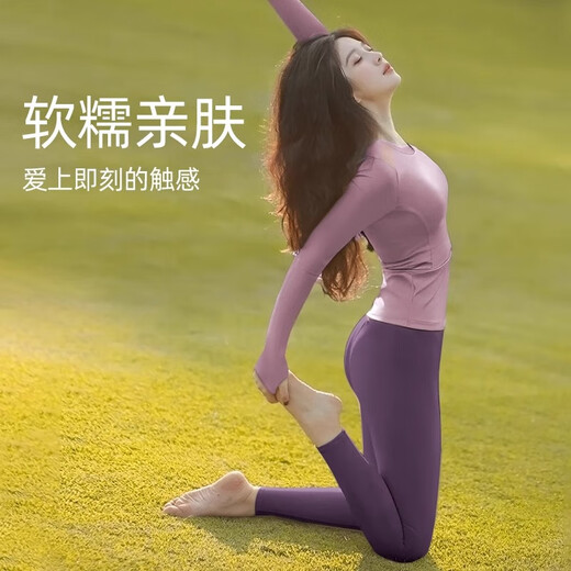 Double Show Belly Covering Yoga Wear 2025 New Top Loose Autumn Suit High-end Celebrity Same Style Professional Pilates Lavender Top M 100-110