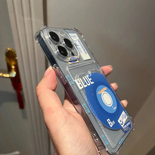 
Yunning Suitable for Apple 15 mobile phone case iPhone 15 protective case transparent card bag full package anti-fall soft silicone simple couple model iPhone 15 Pro [Blue card bag]