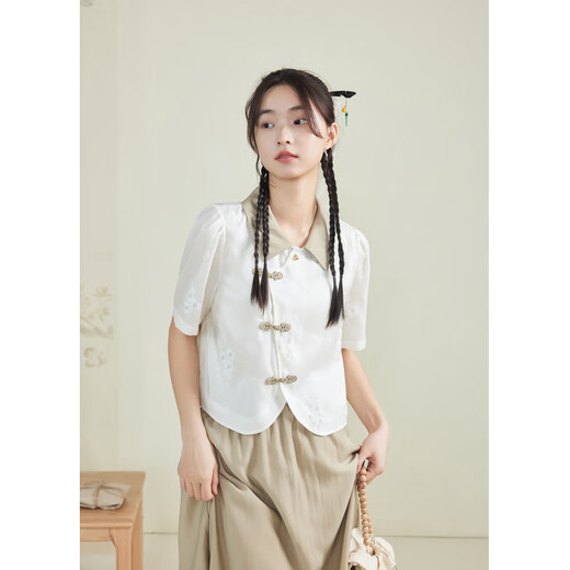 Zihan (ZIHAN) Zihan new Chinese style oblique buttoned top and skirt suit for women summer new national style embroidery two-piece set Khaki S