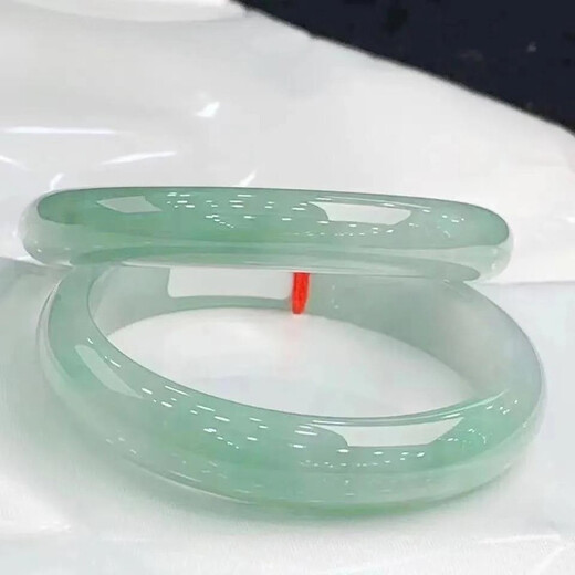 SF air transport Myanmar real jade bracelet processed jade bracelet light green floating flowers mother girlfriend Valentine's Day gift 64mm ring