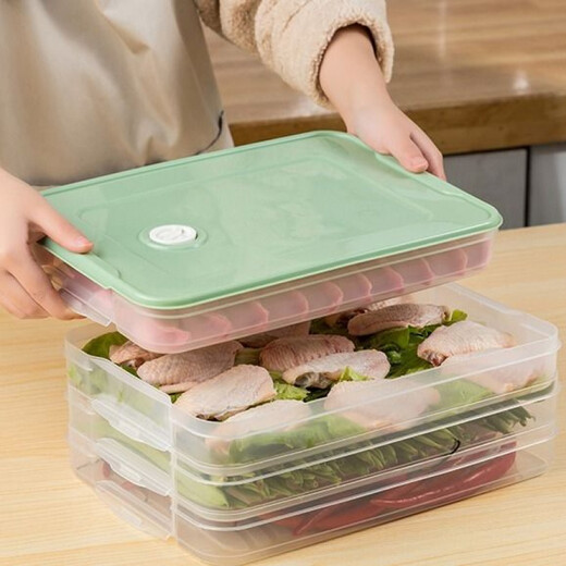 Dumpling box kitchen household dumpling box refrigerator crisper storage box plastic freezer tray wonton box egg box matcha green + dumpling box 1 bottom + 1 lid