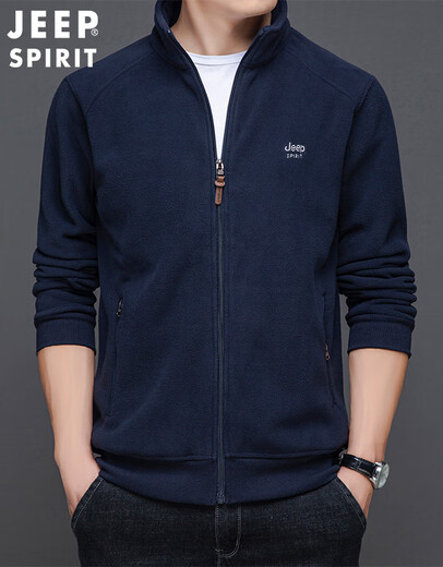 Jeep (Jeep) Strickjacke Pullover Herren Herbst und Winterjacke Neuer Fleece und Samt verdickte Sportpullover Stand Collar Herren Fleece Jacke regulärer Stil Dunkelblau 9902 L (120-140jin [Jin gleich 0,5 kg]))