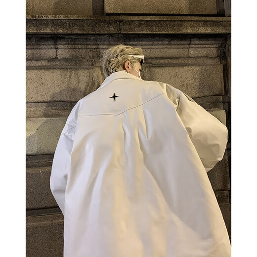 Zhiwei white PU leather cotton jacket men's winter American high street zipper design jacket oversize niche stand collar cotton jacket white 3XL recommended 140-196Jin Jin equals 0.5 kg